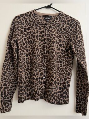 Apt. 9 Leopard Print Cashmere Cardigan - Tan/Black
